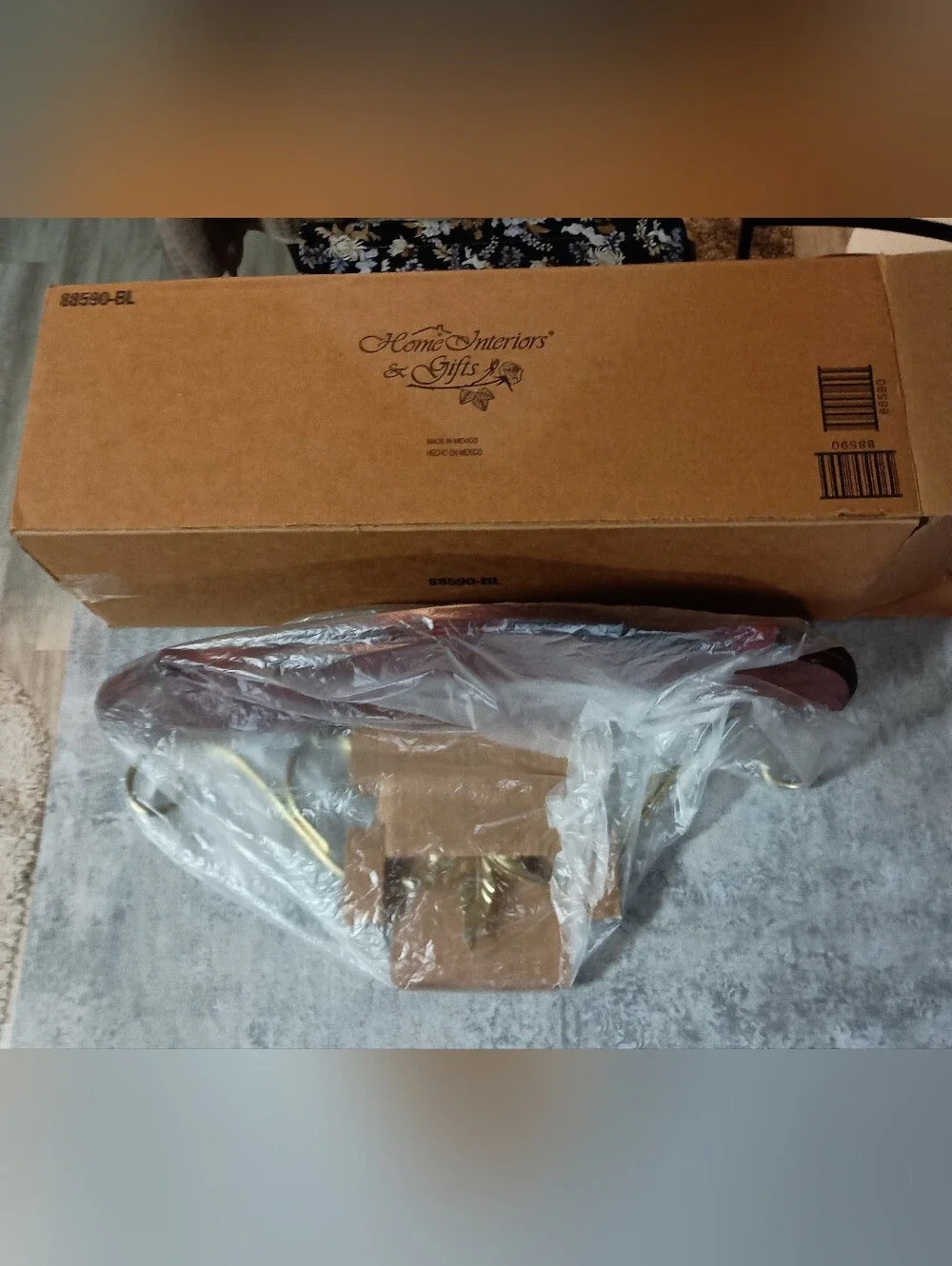 Home Interiors Wood and Ornate Gold Wall Shelf - Brown and Gold -  New In Box